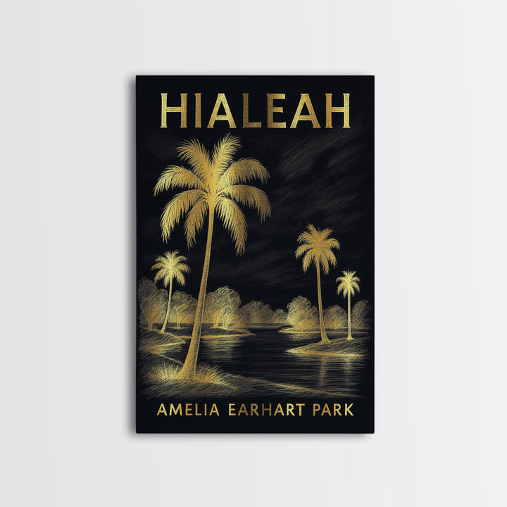 Hialeah Florida Travel Poster, Framed Canvas Print, Dark Background Poster Art, Hialeah Travel Art, Travel Poster Art, Travel Poster Set