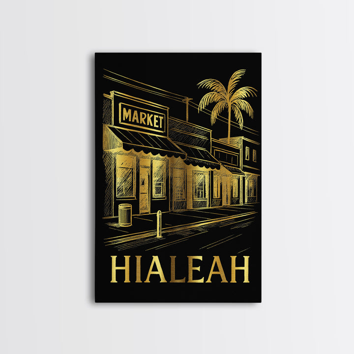 Hialeah Travel Poster, Framed Canvas Print, Elegant Gold City Art, Hialeah Poster Print, Travel Poster Set, Gift For Travelers