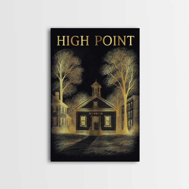 High Point Travel Poster, Canvas Print, Elegant Gold City Art, High Point Art Print, Home Office Decor, Watercolor Skyline, Wall Art