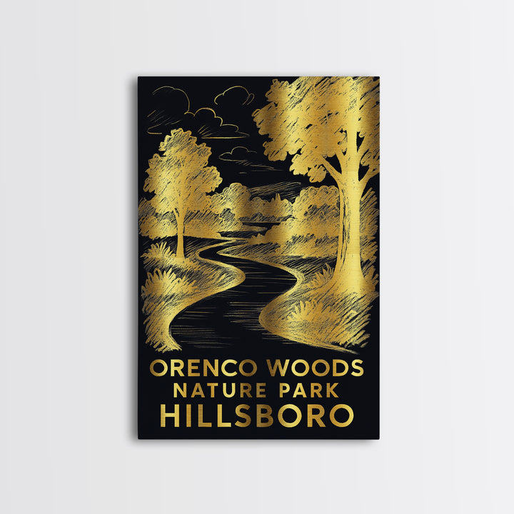 Hillsboro Travel Poster, Framed Canvas Print, Elegant Gold City Art, Hillsboro Poster Print, Travel Art Print, Watercolor City Skyline