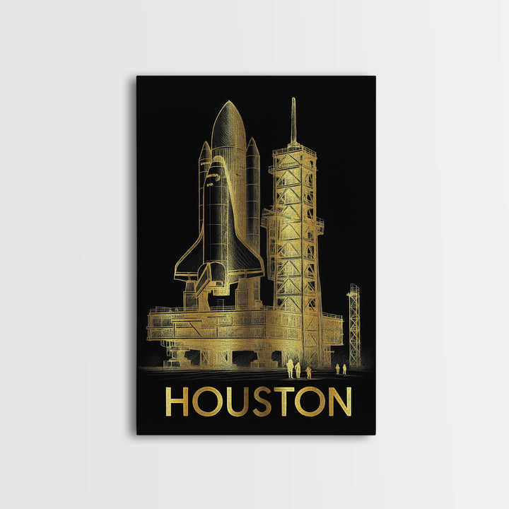 Houston Texas Travel Poster, Canvas Print, Gold Sketch Wall Art, Houston Art Print, Travel Wall Art, Retro Travel Print, Travel Print