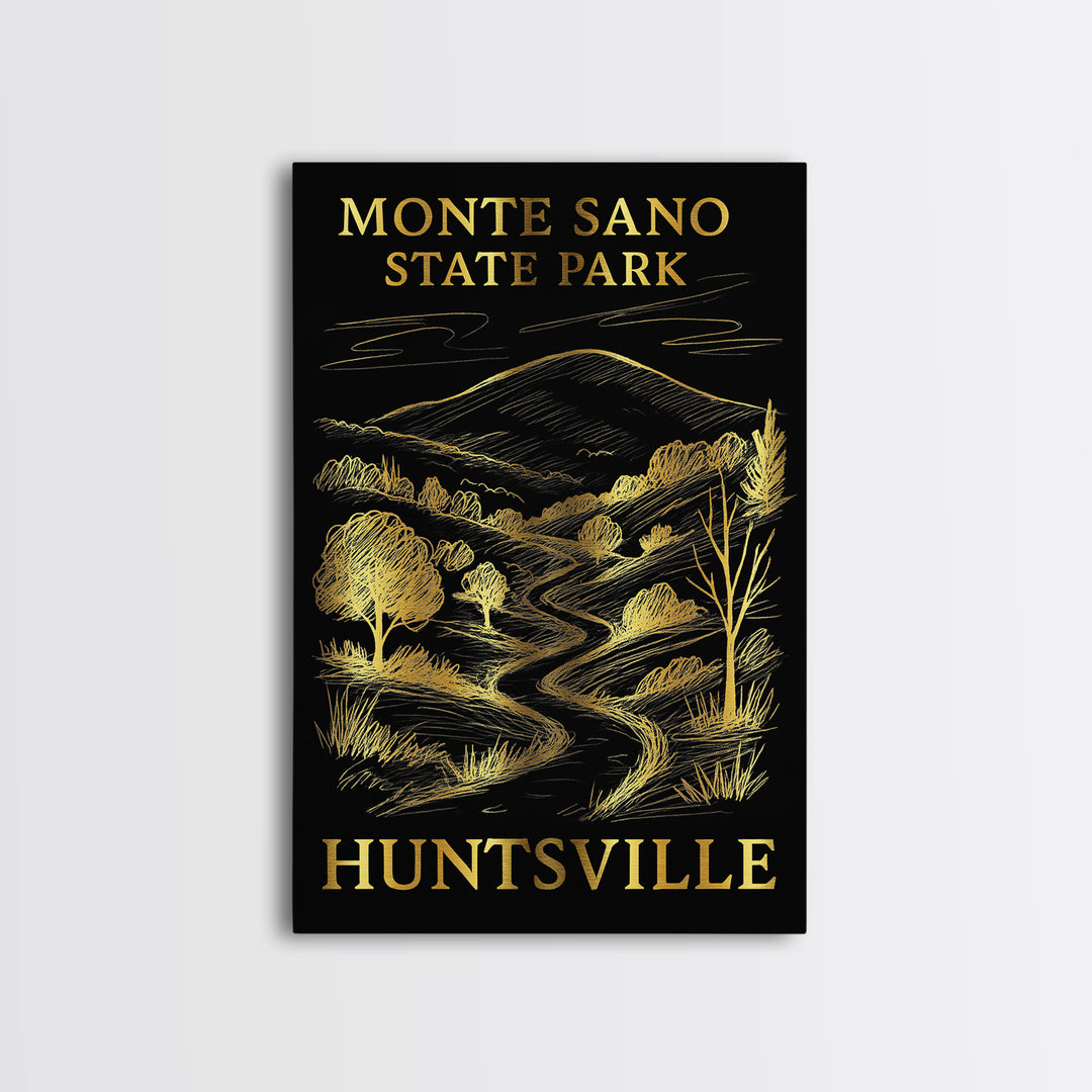 Huntsville Travel Poster, Framed Canvas Print, Elegant Gold City Art, Huntsville Art Print, Vintage City Poster, Fine Art Print