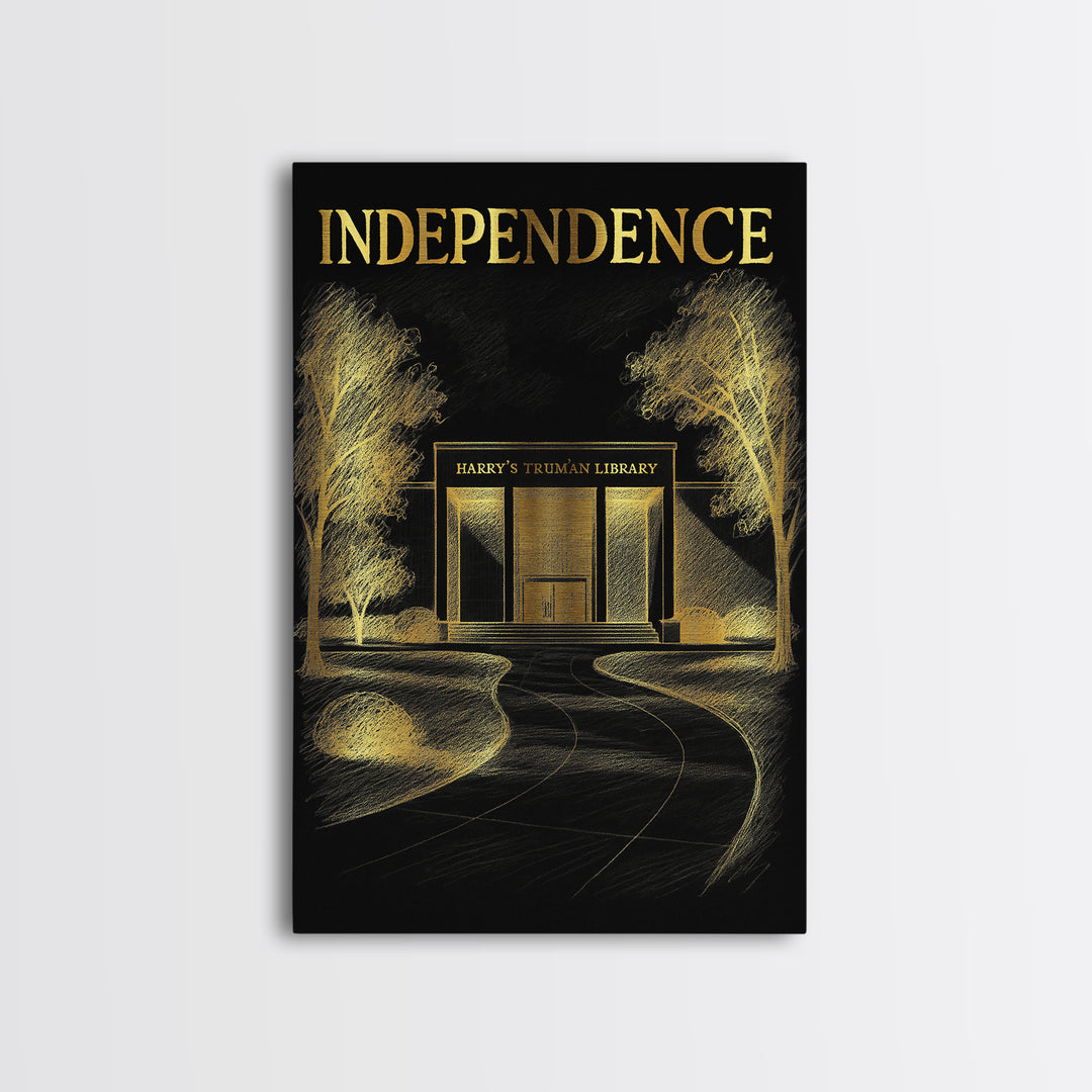 Independence Missouri Travel Poster, Canvas Print, Elegant Gold City Art, Independence Poster Print, City Illustration, Travel Poster Set