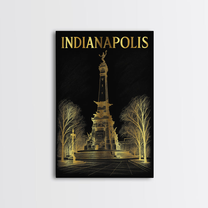 Indianapolis Indiana Travel Poster, Canvas Print, Gold Sketch Wall Art, Indianapolis Poster Print, Wall Decor, City Art Print, Poster Art