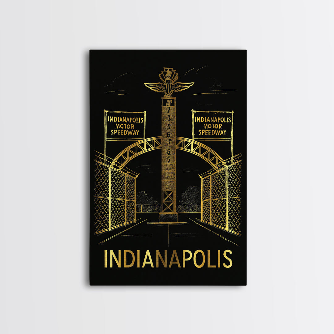 Indianapolis Travel Poster, Framed Canvas Print, Dark Background Poster Art, Indianapolis Wall Art, Wanderlust Decor, City Art Print