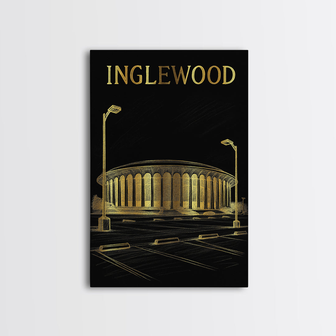 Inglewood California Travel Poster, Canvas Print, Elegant Gold City Art, Inglewood City Art, Retro Travel Print, Fine Art Print, Wall Art