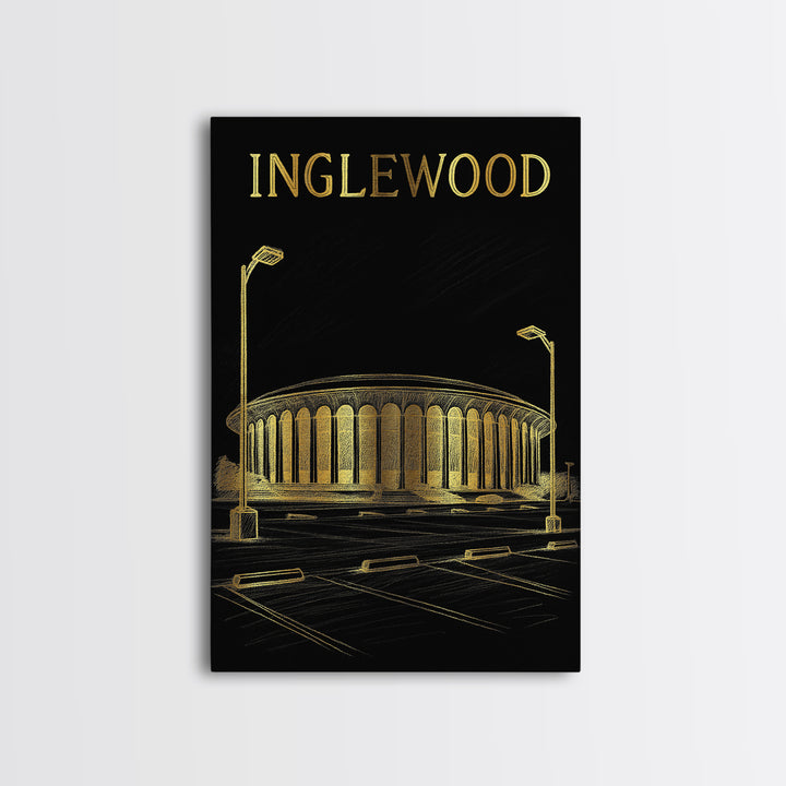 Inglewood California Travel Poster, Canvas Print, Elegant Gold City Art, Inglewood City Art, Retro Travel Print, Fine Art Print, Wall Art