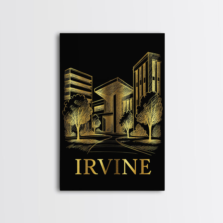 Irvine Travel Poster, Framed Canvas Print, Elegant Gold City Art, Irvine Art Print, Travel Art Print, Vintage Travel Print, Fine Art Print