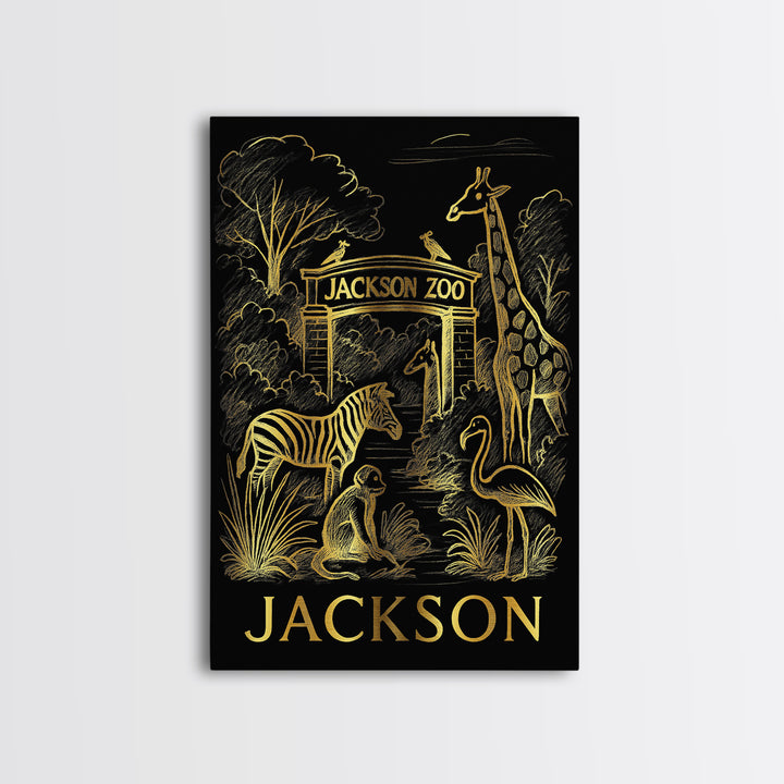 Jackson Travel Poster, Canvas Print, Elegant Gold City Art, Jackson Poster Print, City Art Print, Mid Century Wall Art, Home Office Decor
