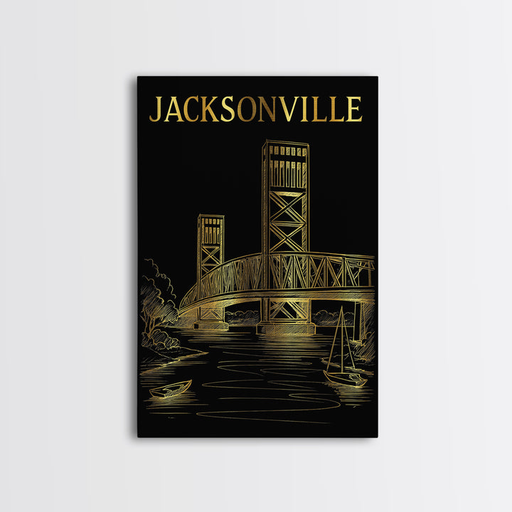 Jacksonville Florida Travel Poster, Canvas Print, Dark Background Poster Art, Jacksonville Wall Art, Retro Travel Print, Travel Poster Art