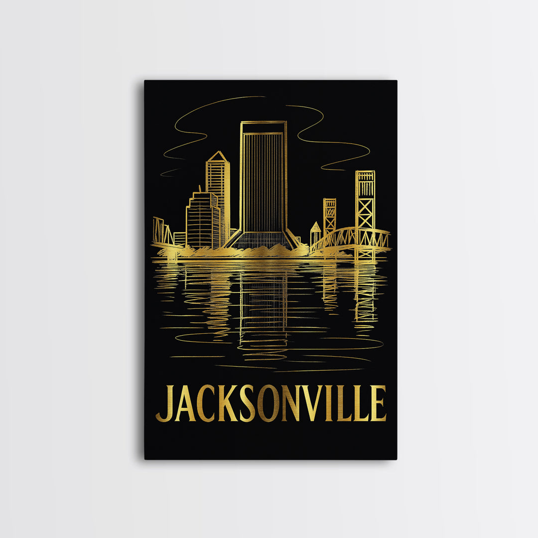 Jacksonville Travel Poster, Canvas Print, Elegant Gold City Art, Jacksonville Wall Art, Gift For Travelers, Wanderlust Decor, Wall Art