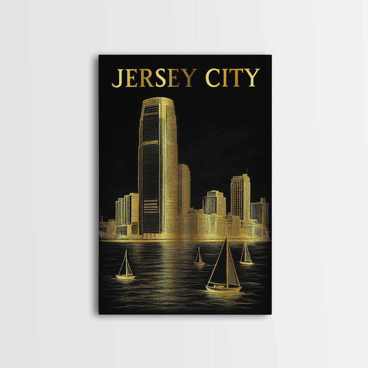 Jersey City New Jersey Travel Poster, Canvas Print, Dark Background Poster Art, Jersey City Travel Art, Fine Art Print, City Travel Prints