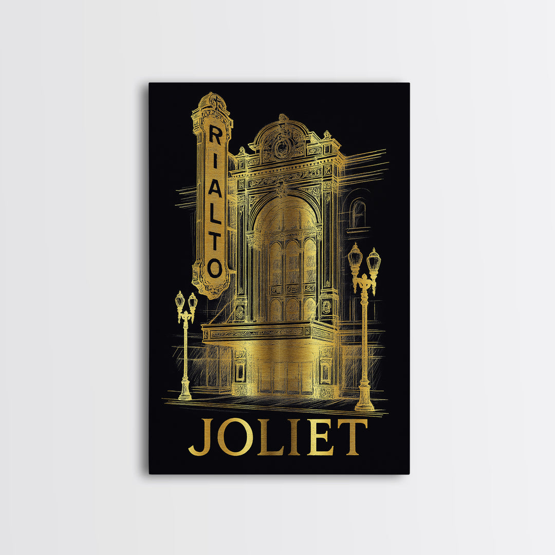 Joliet Travel Poster, Framed Canvas Print, Dark Background Poster Art, Joliet Poster Print, Vintage City Poster, Vintage Travel Art