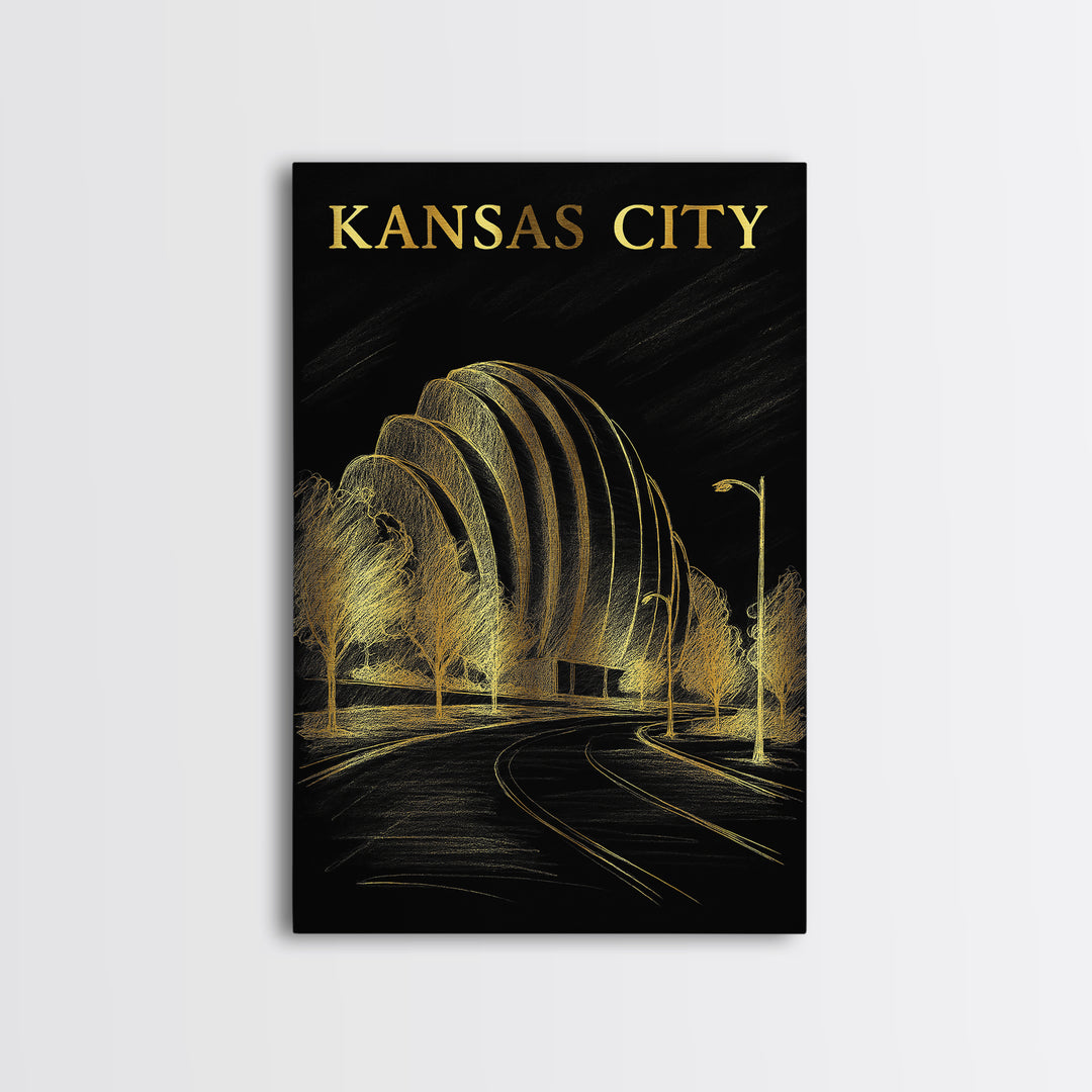Kansas City Travel Poster, Framed Canvas Print, Dark Background Poster Art, Kansas City Wall Art, Retro Travel Print, Vintage City Art