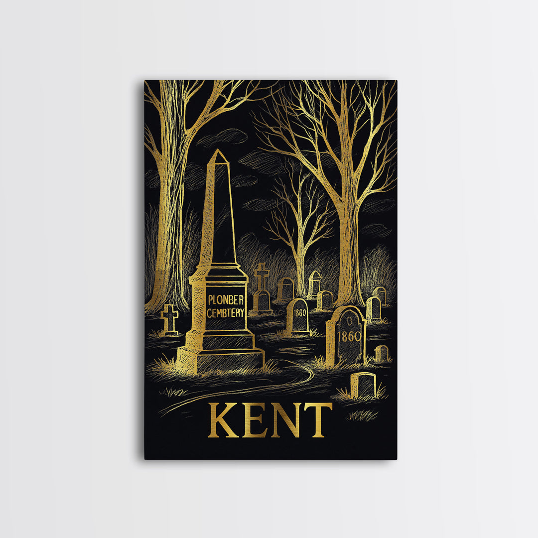 Kent Travel Poster, Framed Canvas Print, Elegant Gold City Art, Kent City Art, Travel Poster Art, Vintage Travel Art, City Illustration