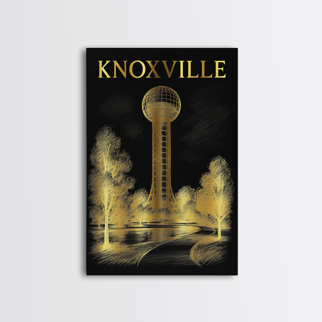 Knoxville Tennessee Travel Poster, Canvas Print, Elegant Gold City Art, Knoxville Poster Print, Travel Art Print, Travel Print, Wall Art