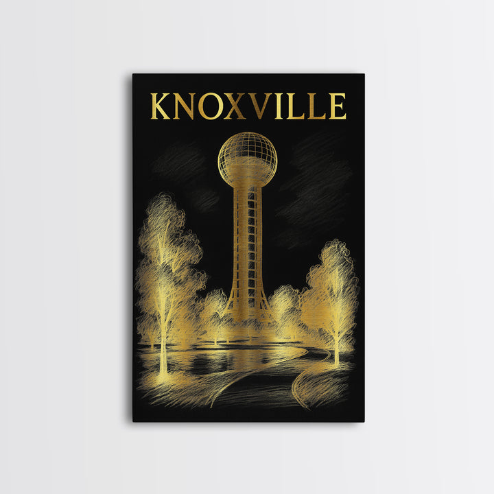 Knoxville Tennessee Travel Poster, Canvas Print, Elegant Gold City Art, Knoxville Poster Print, Travel Art Print, Travel Print, Wall Art