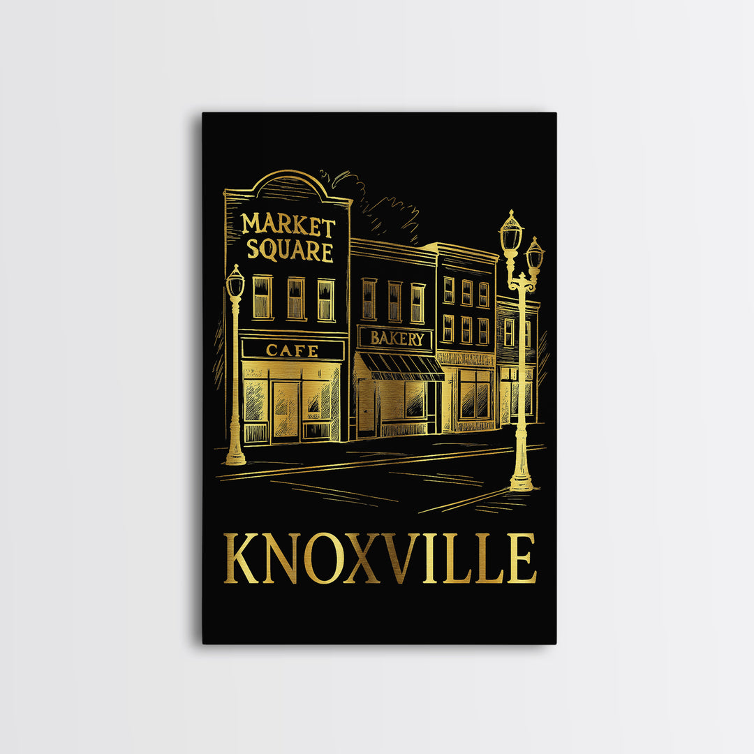 Knoxville Travel Poster, Canvas Print, Dark Background Poster Art, Knoxville Poster Print, Modern Wall Decor, Watercolor Downtown Skyline