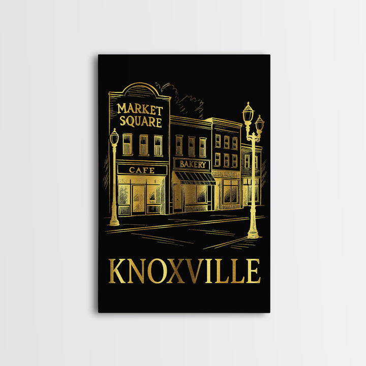 Knoxville Travel Poster, Canvas Print, Dark Background Poster Art, Knoxville Poster Print, Modern Wall Decor, Watercolor Downtown Skyline