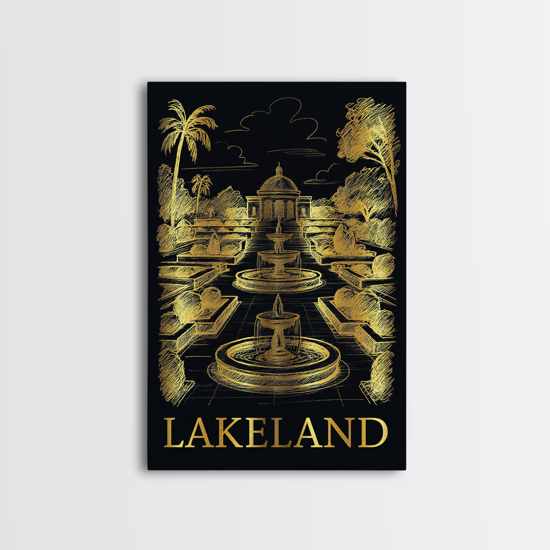 Lakeland Travel Poster, Canvas Print, Elegant Gold City Art, Lakeland Wall Art, Travel Art Print, City Art Print, Eclectic Wall Decor