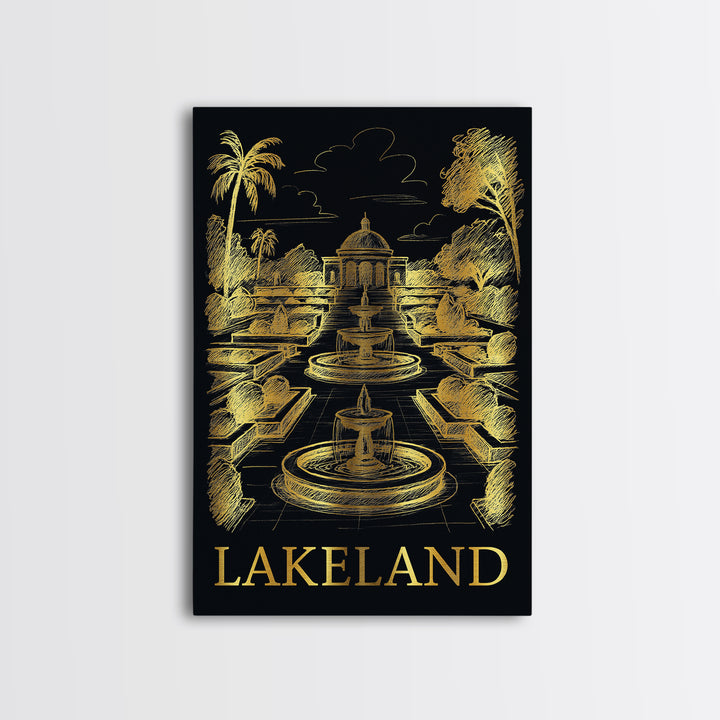 Lakeland Travel Poster, Canvas Print, Elegant Gold City Art, Lakeland Wall Art, Travel Art Print, City Art Print, Eclectic Wall Decor
