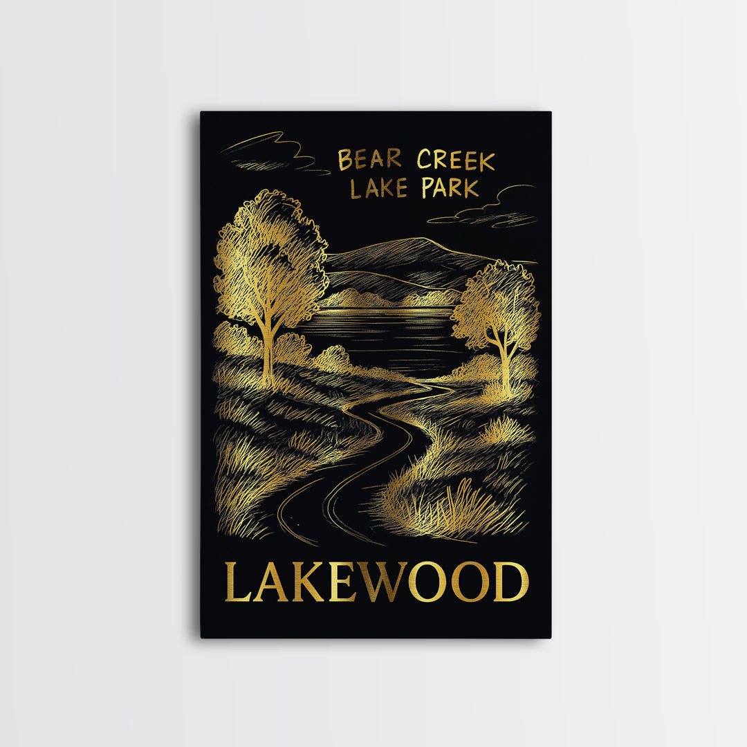 Lakewood Travel Poster, Framed Canvas Print, Elegant Gold City Art, Lakewood City Art, Travel Poster Set, Eclectic Wall Decor, Wall Art