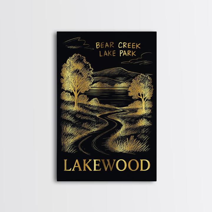 Lakewood Travel Poster, Framed Canvas Print, Elegant Gold City Art, Lakewood City Art, Travel Poster Set, Eclectic Wall Decor, Wall Art
