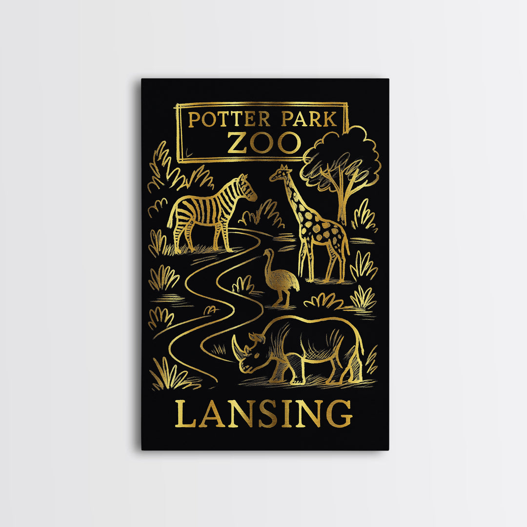 Lansing Michigan Travel Poster, Canvas Print, Gold Sketch Wall Art, Lansing Travel Art, Mid Century Wall Art, Travel Poster Art, Wall Art