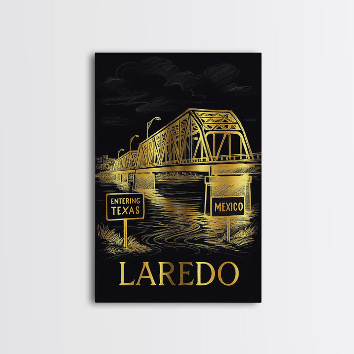 Laredo Travel Poster, Framed Canvas Print, Dark Background Poster Art, Laredo City Art, Eclectic Wall Decor, Modern Wall Decor