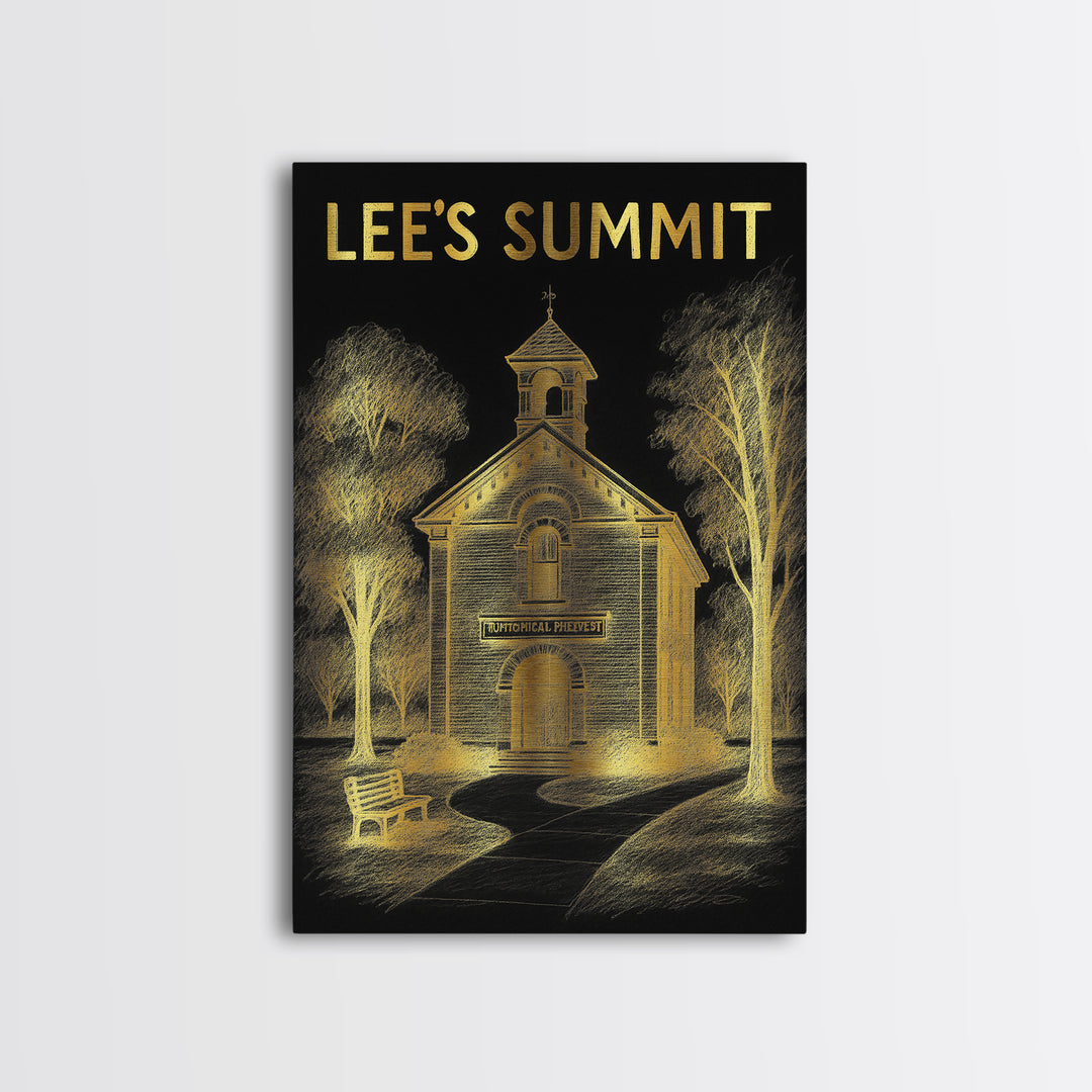 Lees Summit Missouri Travel Poster, Canvas Print, Black And Gold Line Art, Lees Summit Travel Art, Mid Century Wall Art, Eclectic Wall Decor