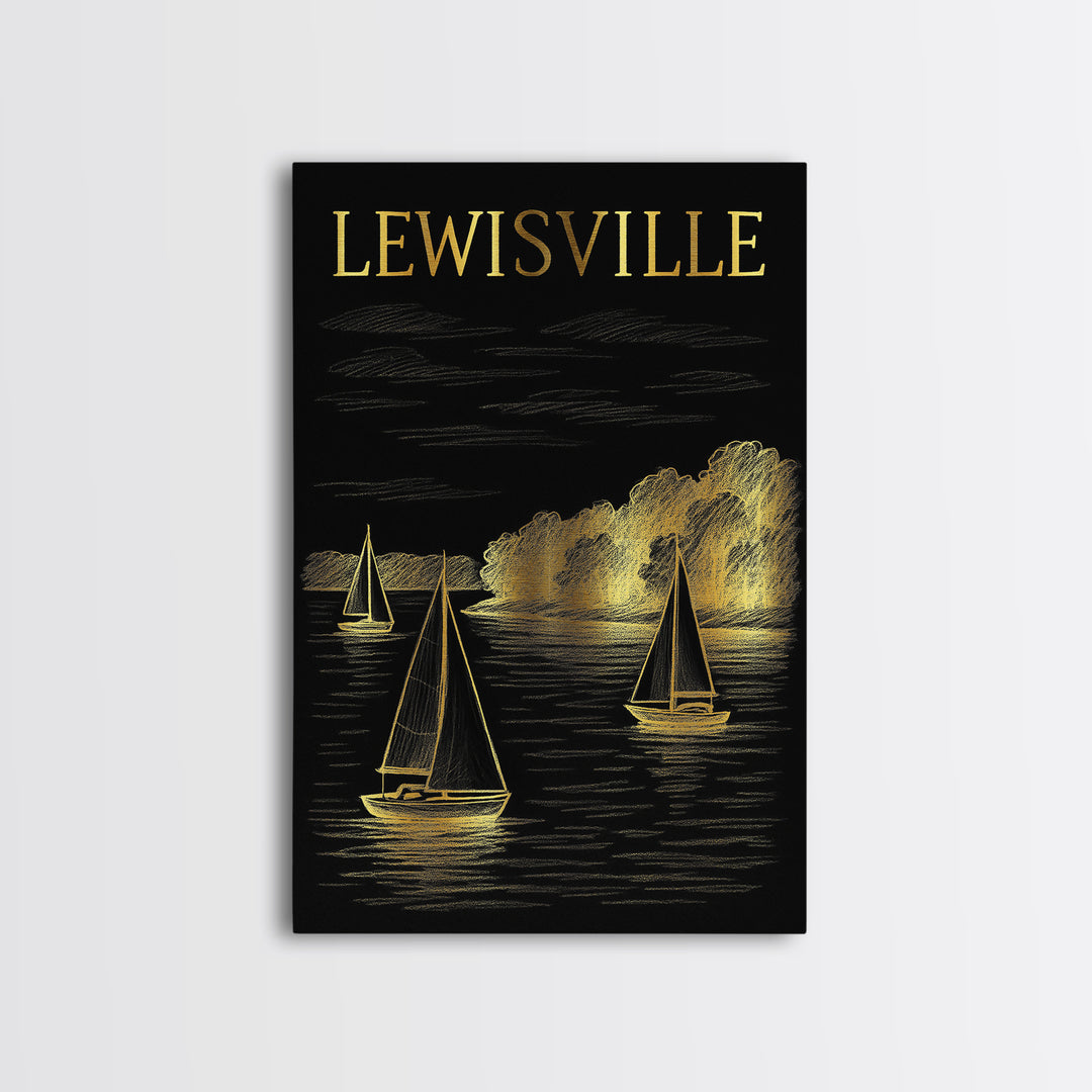 Lewisville Texas Travel Poster, Canvas Print, Gold Sketch Wall Art, Lewisville City Art, Vintage City Art, Travel Poster Set, Wall Art