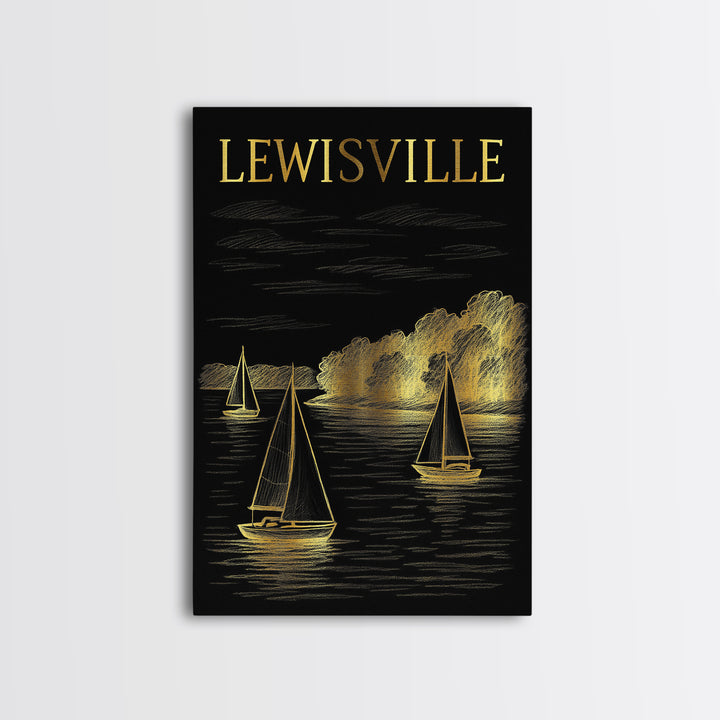 Lewisville Texas Travel Poster, Canvas Print, Gold Sketch Wall Art, Lewisville City Art, Vintage City Art, Travel Poster Set, Wall Art