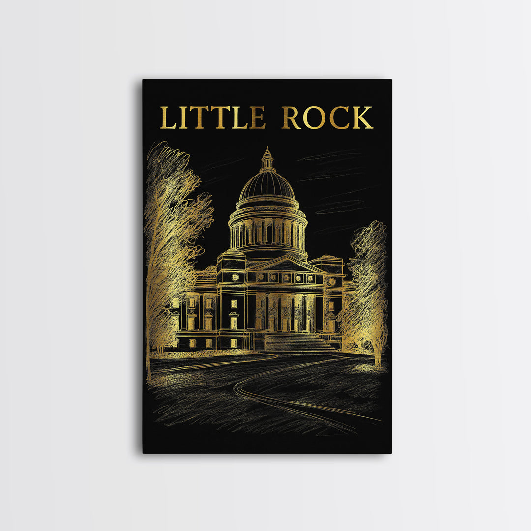 Little Rock Arkansas Travel Poster, Canvas Print, Dark Background Poster Art, Little Rock Travel Art, Retro Travel Print, Wall Art