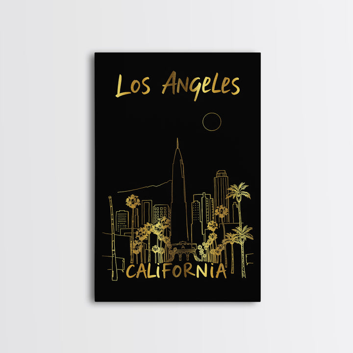 Los Angeles California Travel Poster, Canvas Print, Dark Background Poster Art, Los Angeles Art Print, Watercolor Urban Skyline