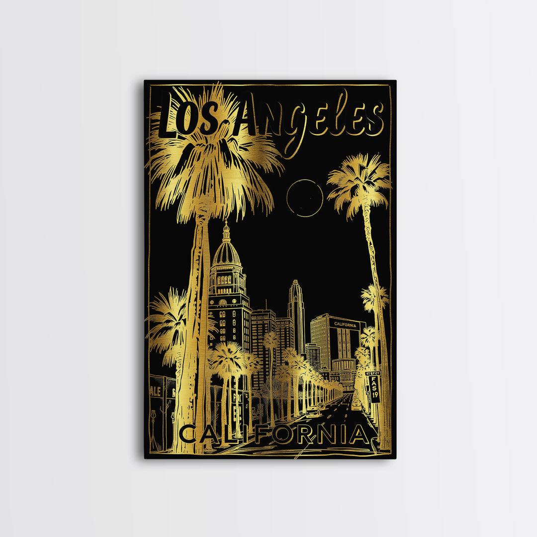 Los Angeles Travel Poster, Canvas Print, Dark Background Poster Art, Los Angeles City Art, Living Room Wall Art, Retro Travel Print