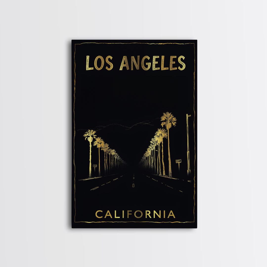 Los Angeles Travel Poster, Canvas Print, Gold Sketch Wall Art, Los Angeles City Art, City Art Print, City Travel Prints, Modern Wall Decor