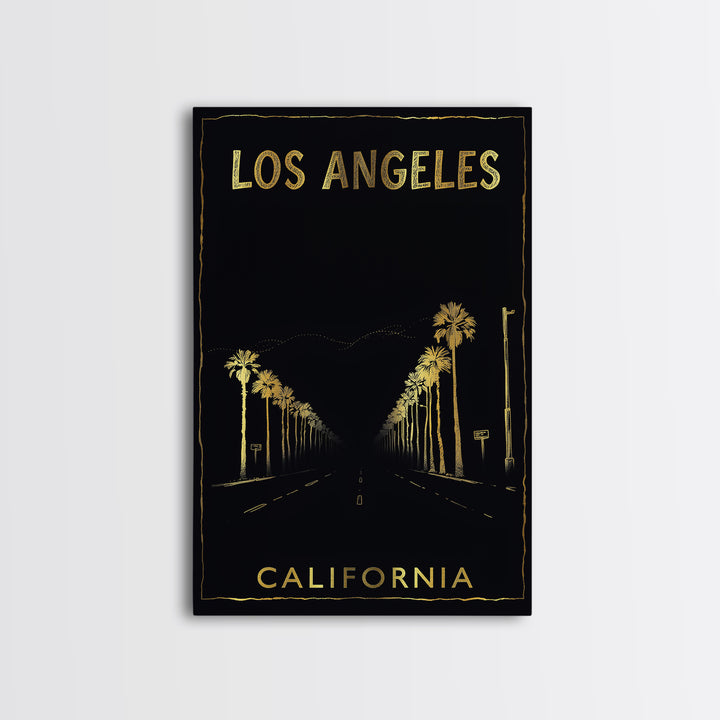 Los Angeles Travel Poster, Canvas Print, Gold Sketch Wall Art, Los Angeles City Art, City Art Print, City Travel Prints, Modern Wall Decor