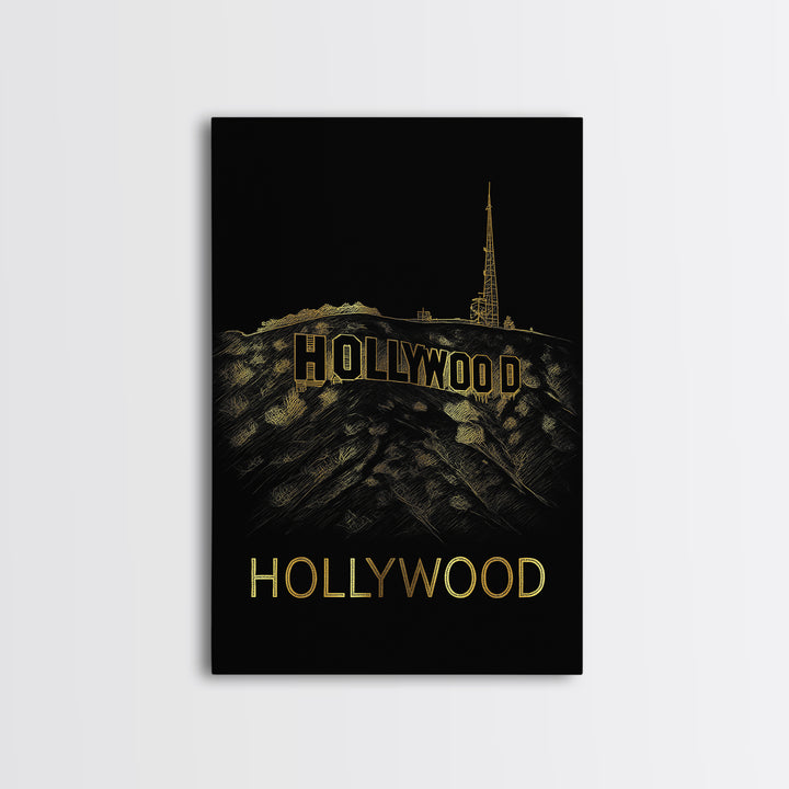 Los Angeles Travel Poster, Canvas Print, Gold Sketch Wall Art, Los Angeles Poster Print, Vintage City Poster, Retro Travel Print