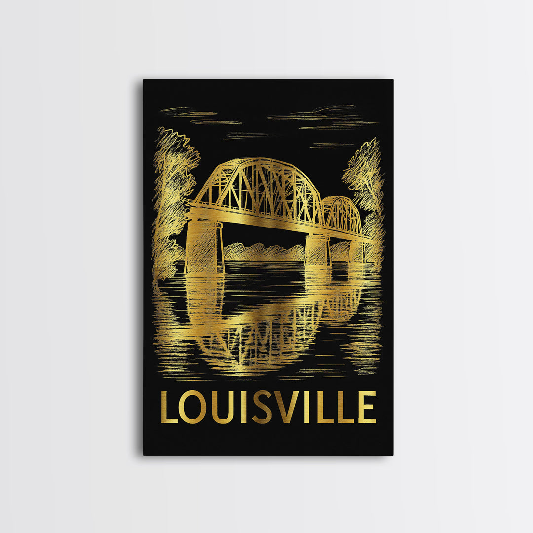 Louisville Travel Poster, Canvas Print, Black And Gold Line Art, Louisville Art Print, Travel Poster Art, Living Room Wall Art