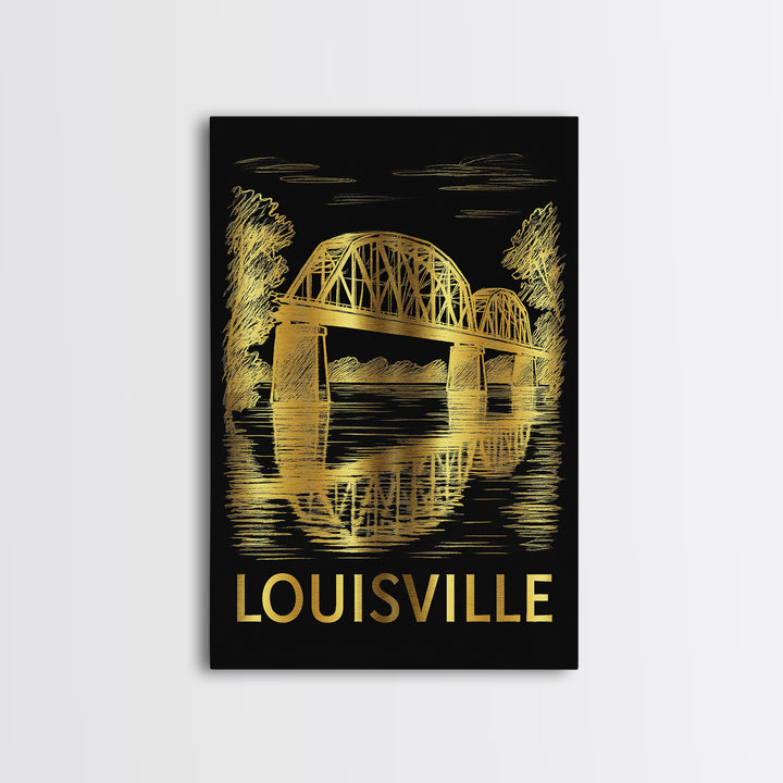 Louisville Travel Poster, Canvas Print, Black And Gold Line Art, Louisville Art Print, Travel Poster Art, Living Room Wall Art