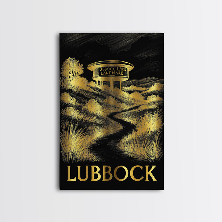 Lubbock Travel Poster, Canvas Print, Dark Background Poster Art, Lubbock Travel Art, Vintage City Art, Gift For Travelers, Fine Art Print