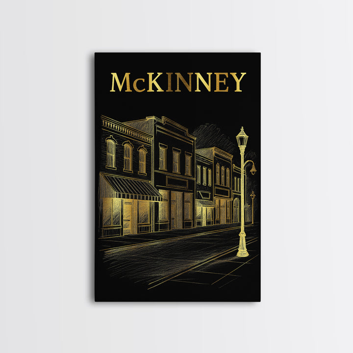 Mckinney Texas Travel Poster, Canvas Print, Elegant Gold City Art, Mckinney Wall Art, Fine Art Print, City Illustration, Vintage Travel Art