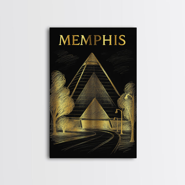 Memphis Tennessee Travel Poster, Canvas Print, Gold Sketch Wall Art, Memphis Travel Art, Eclectic Wall Decor, Travel Wall Decor, Poster Art