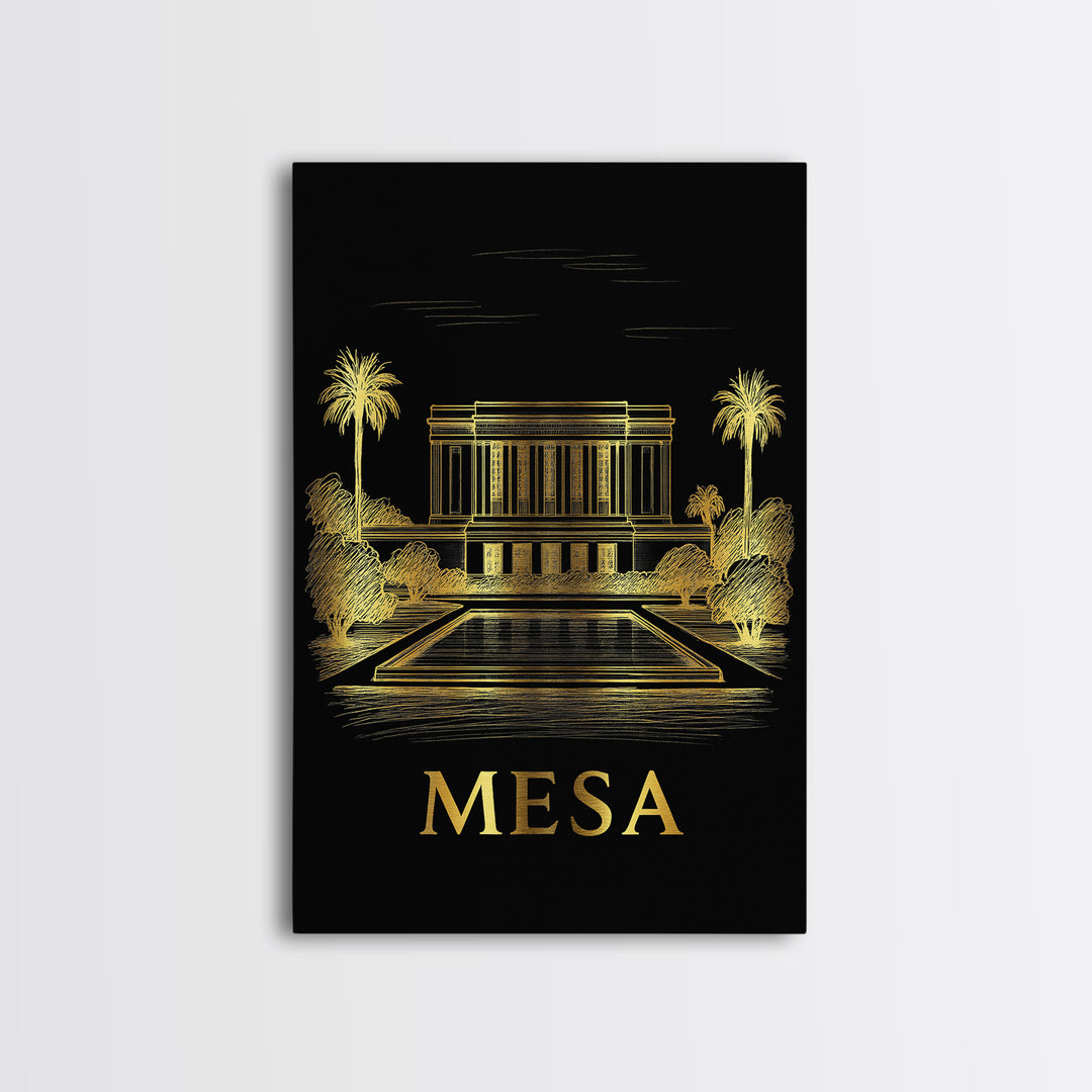 Mesa Travel Poster, Framed Canvas Print, Elegant Gold City Art, Mesa Wall Art, Travel Art Print, Vintage Travel Art, Vintage Travel Print