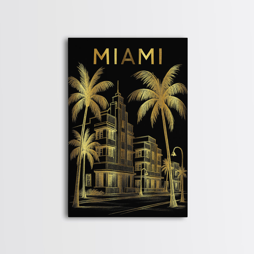 Miami Florida Travel Poster, Canvas Print, Dark Background Poster Art, Miami Wall Art, Travel Art Print, Vintage City Art