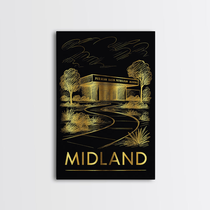 Midland Travel Poster, Framed Canvas Print, Dark Background Poster Art, Midland City Art, Vintage City Art, Vintage City Poster