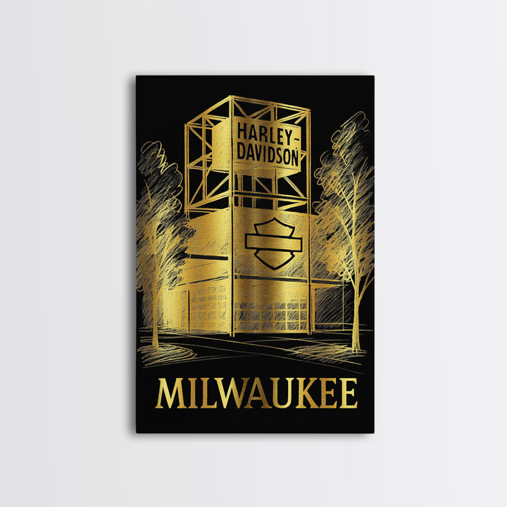 Milwaukee Travel Poster, Framed Canvas Print, Gold Sketch Wall Art, Milwaukee Travel Art, Travel Wall Decor, City Art Print, Art Print