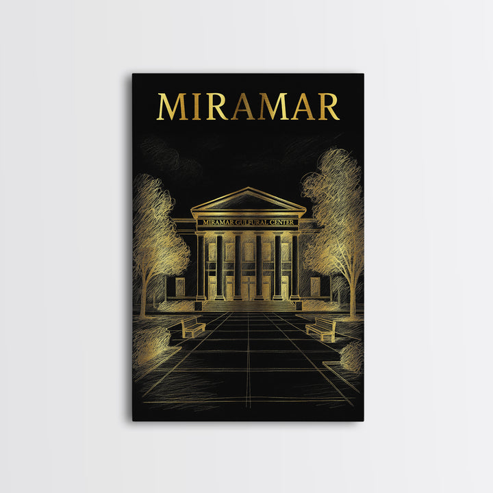 Miramar Florida Travel Poster, Canvas Print, Gold Sketch Wall Art, Miramar Wall Art, Home Office Decor, Fine Art Print, Gift For Travelers