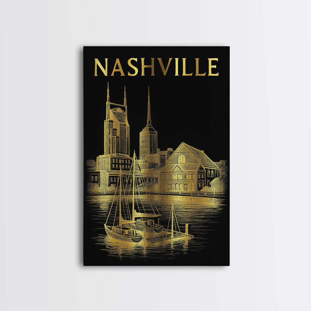 Nashville Tennessee Travel Poster, Canvas Print, Dark Background Poster Art, Nashville Travel Art, Travel Wall Decor, Home Office Decor