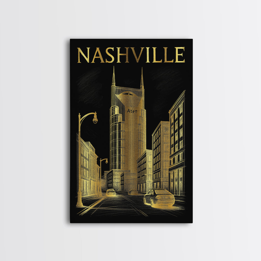 Nashville Travel Poster, Canvas Print, Dark Background Poster Art, Nashville City Art, Wanderlust Decor, Living Room Wall Art, Design 3